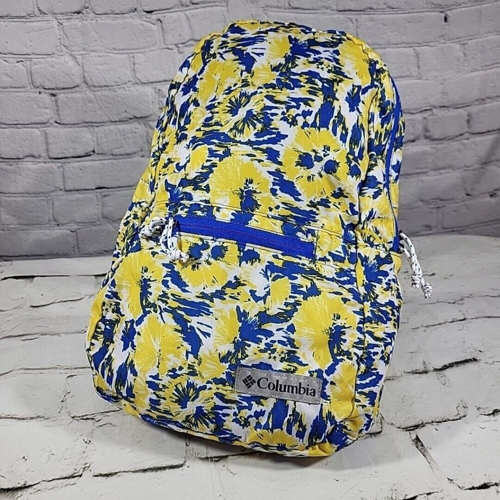 Columbia Floral Backpack Blue Yellow Carry Tote Bag